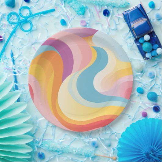 Retro Abstracte regenbooggolf Papieren Bordje (Feest)