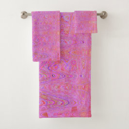Retro Abstracte Roze en Oranje Kronkelende Lijnen Bad Handdoek