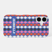 Retro Abstracte Strepen Blauw Roze Gepersonaliseer iPhone 16 Hoesje (Achterkant horizontaal)