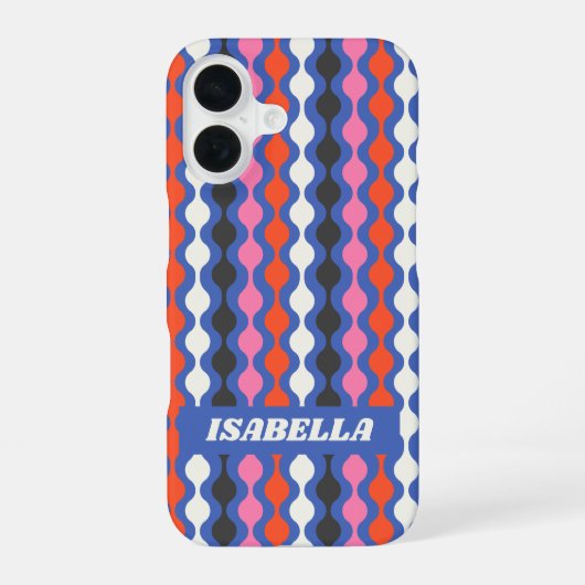 Retro Abstracte Strepen Blauw Roze Gepersonaliseer iPhone 16 Hoesje (Achterkant)