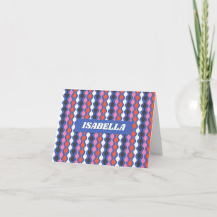 Retro Abstracte Strepen Blauwe Roze Gepersonalisee Notitiekaartje