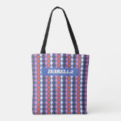 Retro Abstracte Strepen Blauwe Roze Gepersonalisee Tote Bag (Achterkant)