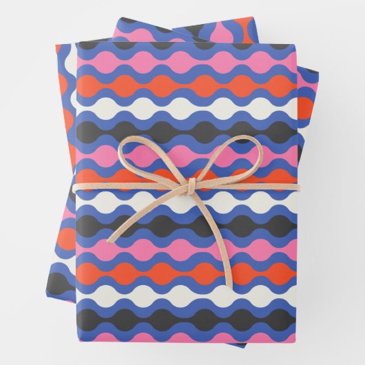 Retro Abstracte strepen in helder blauw en roze Inpakpapier Vel (In situ)