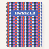Retro Abstracte Stripes Blauw roze Aangepaste naam Notitieboek (Voorkant)