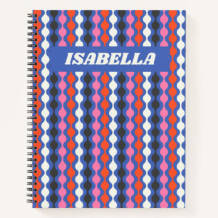 Retro Abstracte Stripes Blauw roze Aangepaste naam Notitieboek