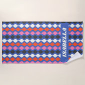 Retro Abstracte Stripes Blauw roze Aangepaste naam Strandlaken (Voorkant)