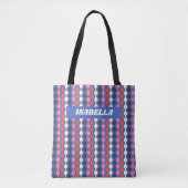 Retro Abstracte Stripes Blauw roze Aangepaste naam Tote Bag (Voorkant)