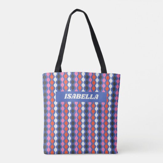 Retro Abstracte Stripes Blauw roze Aangepaste naam Tote Bag (Achterkant)