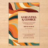 Retro Abstracte Terracotta Oranje bruiloft Acryl Uitnodigingen (Voorkant)