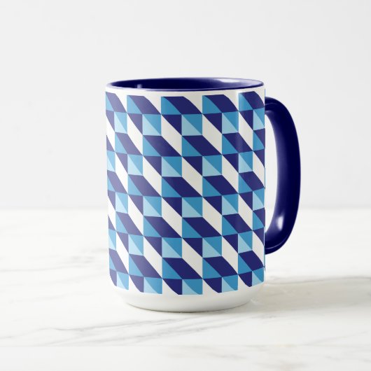 Retro Abstracte tinten van blauw geometrisch patro Mok (Voorkant rechts)