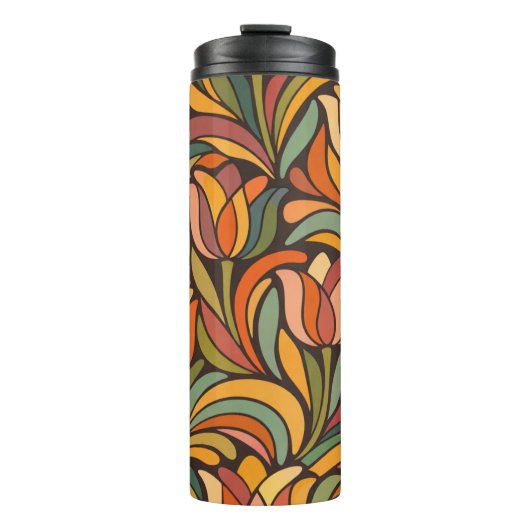 Retro Abstracte Tulp Bloemmotief Thermosbeker (Voorkant)