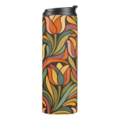 Retro Abstracte Tulp Bloemmotief Thermosbeker (Gedraaid links)