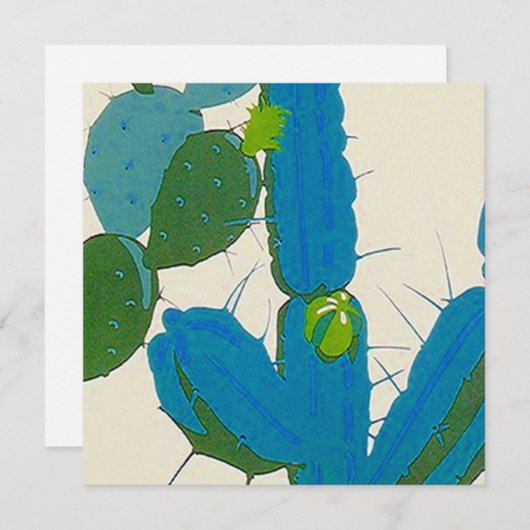 Retro Abstracte Turquoise Cactus Square Invitation Kaart (Voorkant / Achterkant)