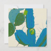 Retro Abstracte Turquoise Cactus Square Invitation Kaart (Voorkant)