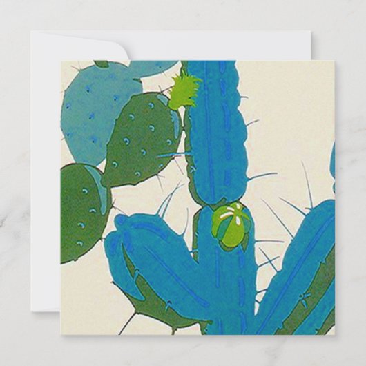 Retro Abstracte Turquoise Cactus Square Invitation Kaart (Voorkant)