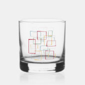 Retro Abstracte vierkanten Rood Blauw Groen Geel M Whisky Glas (Voorkant)