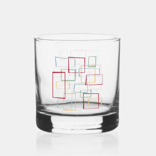 Retro Abstracte vierkanten Rood Blauw Groen Geel M Whisky Glas