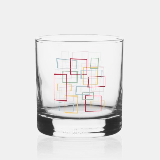 Retro Abstracte vierkanten Rood Blauw Groen Geel M Whisky Glas (Voorkant)