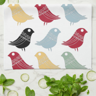 Retro Abstracte Vogels Mid-Century Modern Theedoek