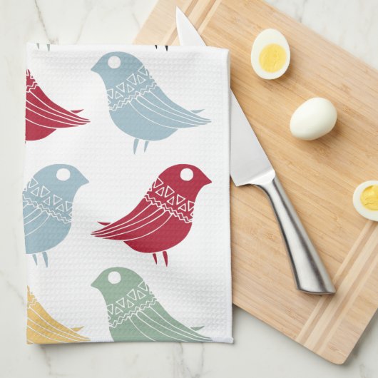 Retro Abstracte Vogels Mid-Century Modern Theedoek (Quarter Fold)