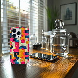 Retro Abstracte Vormen Aanpasbaar Design In Roze Case-Mate iPhone 14 Pro Hoesje