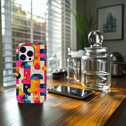 Retro Abstracte Vormen Aanpasbaar Design In Roze Case-Mate iPhone Case