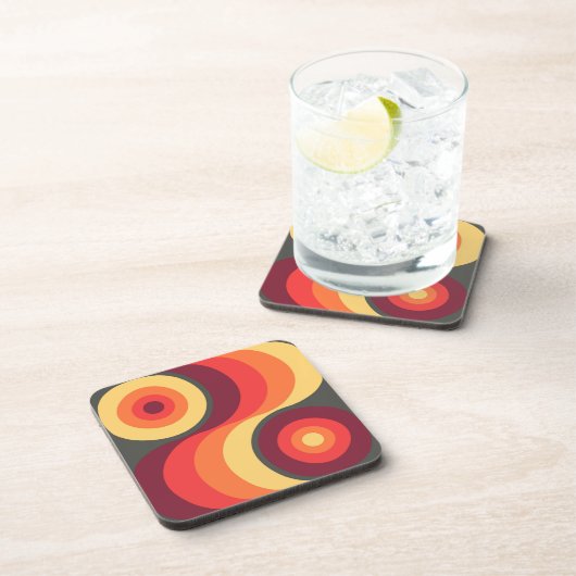 Retro Abstracte Wavy Rainbow Squares Abstracte Art Onderzetter (Rechterzijde)