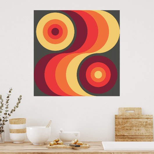 Retro Abstracte Wavy Rainbow Squares Abstracte Art Poster (Keuken)