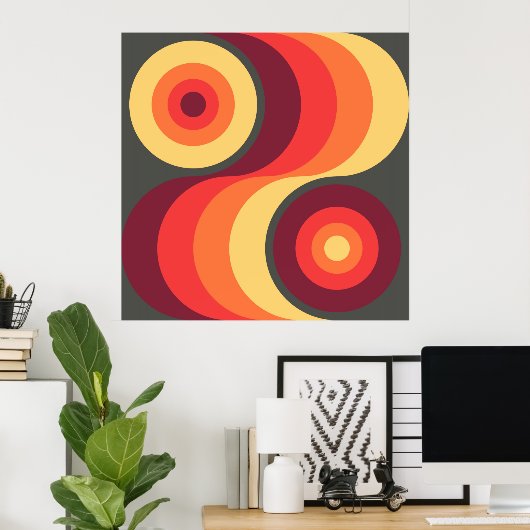 Retro Abstracte Wavy Rainbow Squares Abstracte Art Poster (Thuiskantoor)