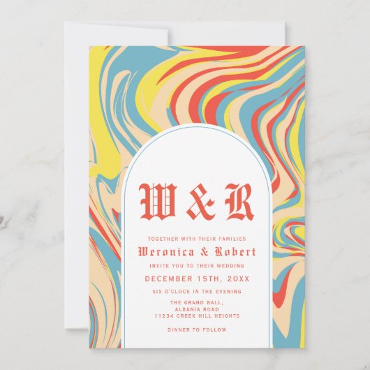 Retro Abstracte wervelboog 70s Monogram Kaart (Voorkant)