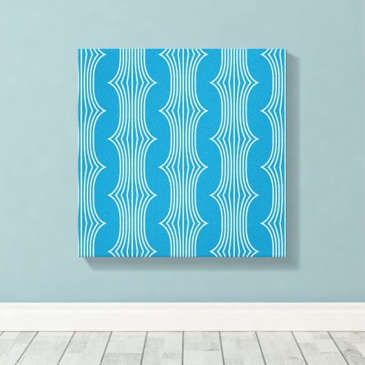 Retro Abstracte witte lijnen op blauw patroon Canvas Afdruk (Insitu (Houten vloer))