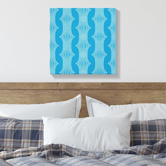 Retro Abstracte witte lijnen op blauw patroon Canvas Afdruk (Insitu (Slaapkamer))