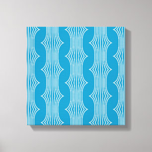 Retro Abstracte witte lijnen op blauw patroon Canvas Afdruk