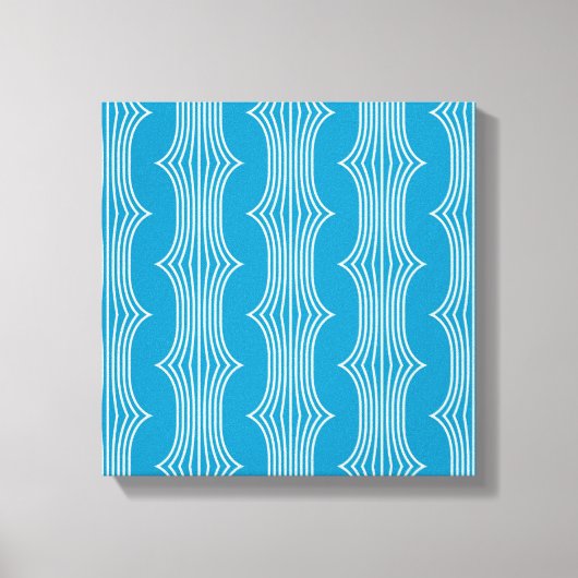 Retro Abstracte witte lijnen op blauw patroon Canvas Afdruk (Voorkant)