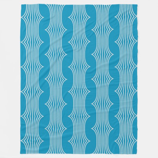 Retro Abstracte witte lijnen op blauw patroon Fleece Deken (Voorkant)