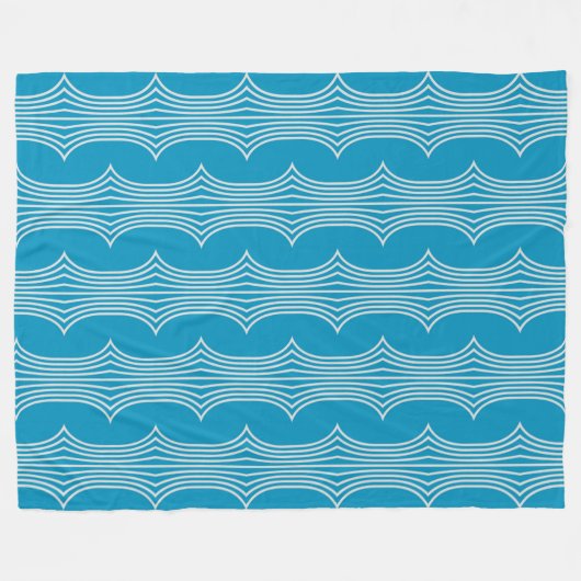 Retro Abstracte witte lijnen op blauw patroon Fleece Deken (Voorkant (Horizontaal))