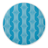 Retro Abstracte witte lijnen op blauw patroon Keramische Knop (Voorkant)