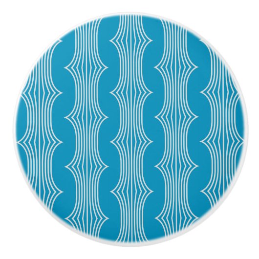 Retro Abstracte witte lijnen op blauw patroon Keramische Knop (Voorkant)