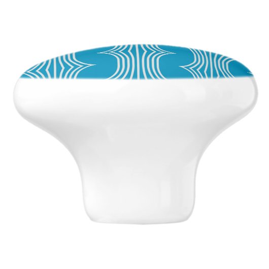 Retro Abstracte witte lijnen op blauw patroon Keramische Knop (Zijkant)