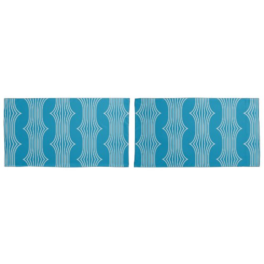 Retro Abstracte witte lijnen op blauw patroon Kussensloop (Voorkant-Set)