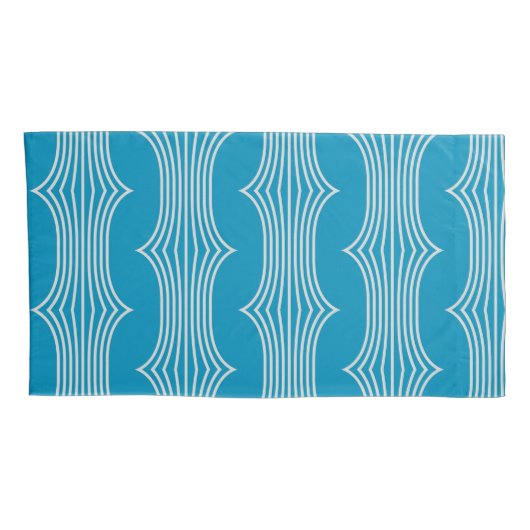 Retro Abstracte witte lijnen op blauw patroon Kussensloop (Achterkant-Rechts)