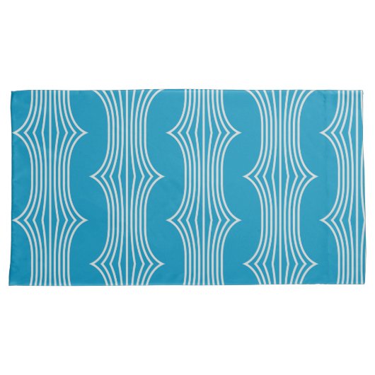 Retro Abstracte witte lijnen op blauw patroon Kussensloop (Voorkant-Rechts)