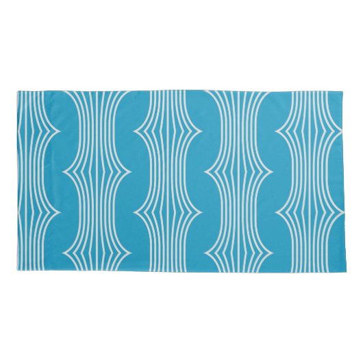 Retro Abstracte witte lijnen op blauw patroon Kussensloop (Achterkant-Links)