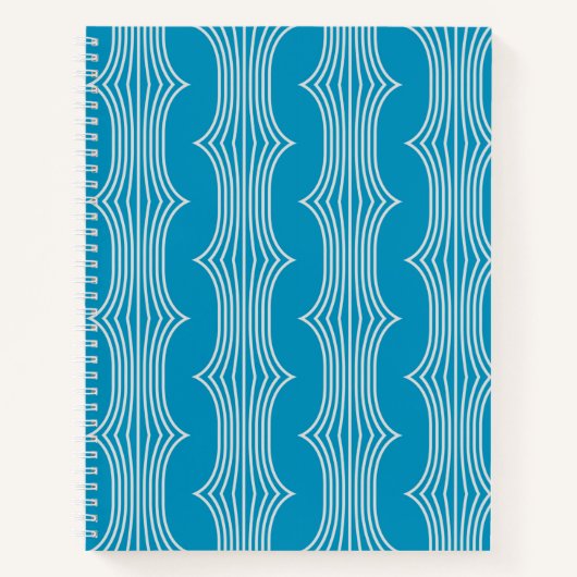 Retro Abstracte witte lijnen op blauw patroon Notitieboek (Voorkant)