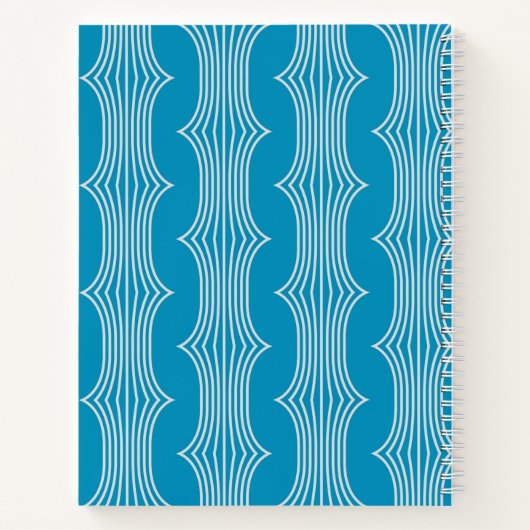 Retro Abstracte witte lijnen op blauw patroon Notitieboek (Achterkant)