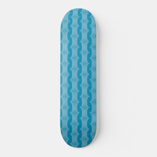 Retro Abstracte witte lijnen op blauw patroon Persoonlijk Skateboard (Voorkant)