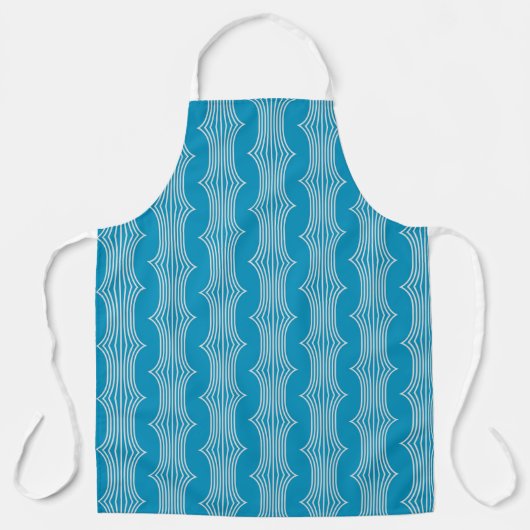 Retro Abstracte witte lijnen op blauw patroon Schort (Voorkant)