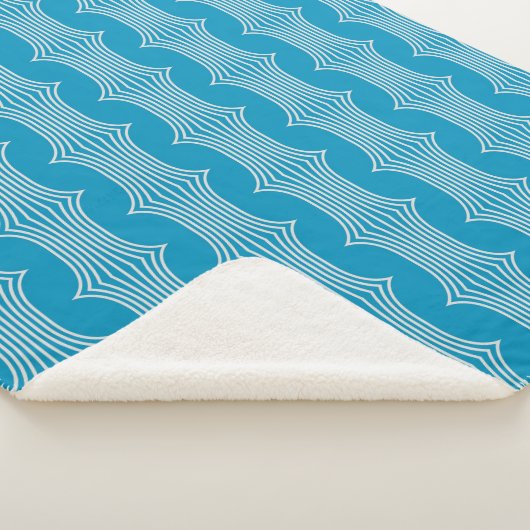Retro Abstracte witte lijnen op blauw patroon Sherpa Deken (3/4)