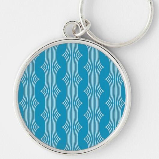 Retro Abstracte witte lijnen op blauw patroon Sleutelhanger (Voorkant)