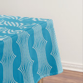 Retro Abstracte witte lijnen op blauw patroon Tafelkleed (Voorbeeld)